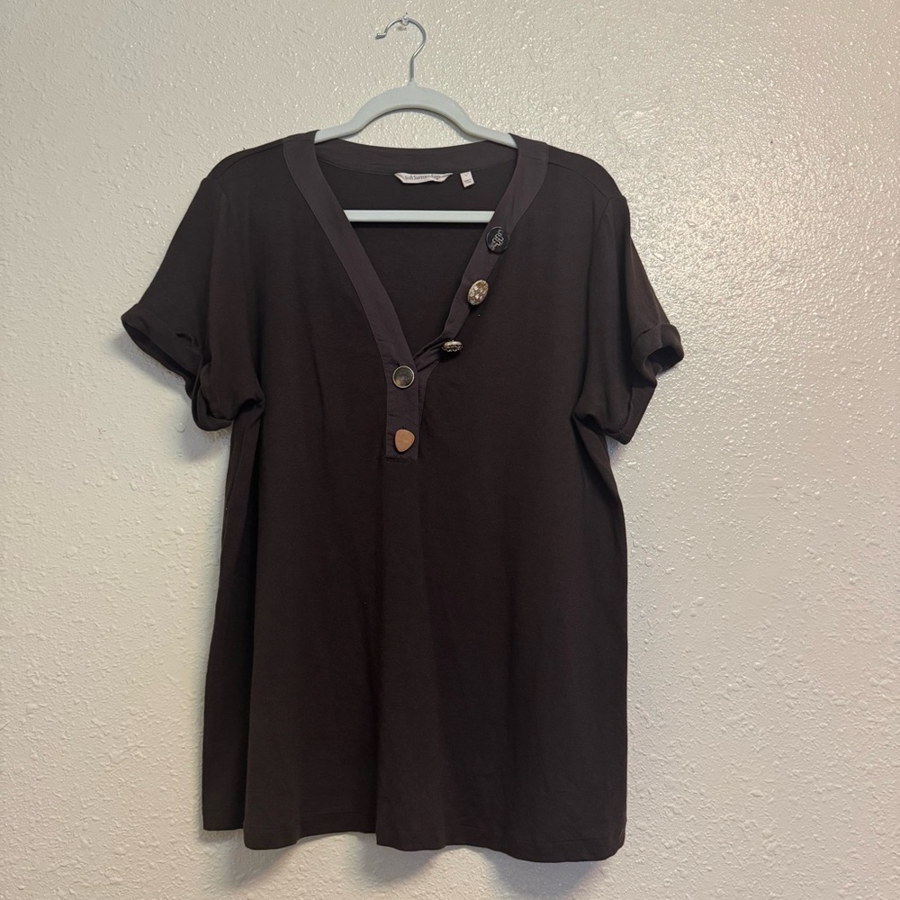 Soft Surroundings Bevvie Blouse In Brown Gold Buttons